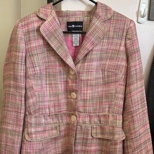 Sag Harbor Women's Pink and Beige Plaid Blazer